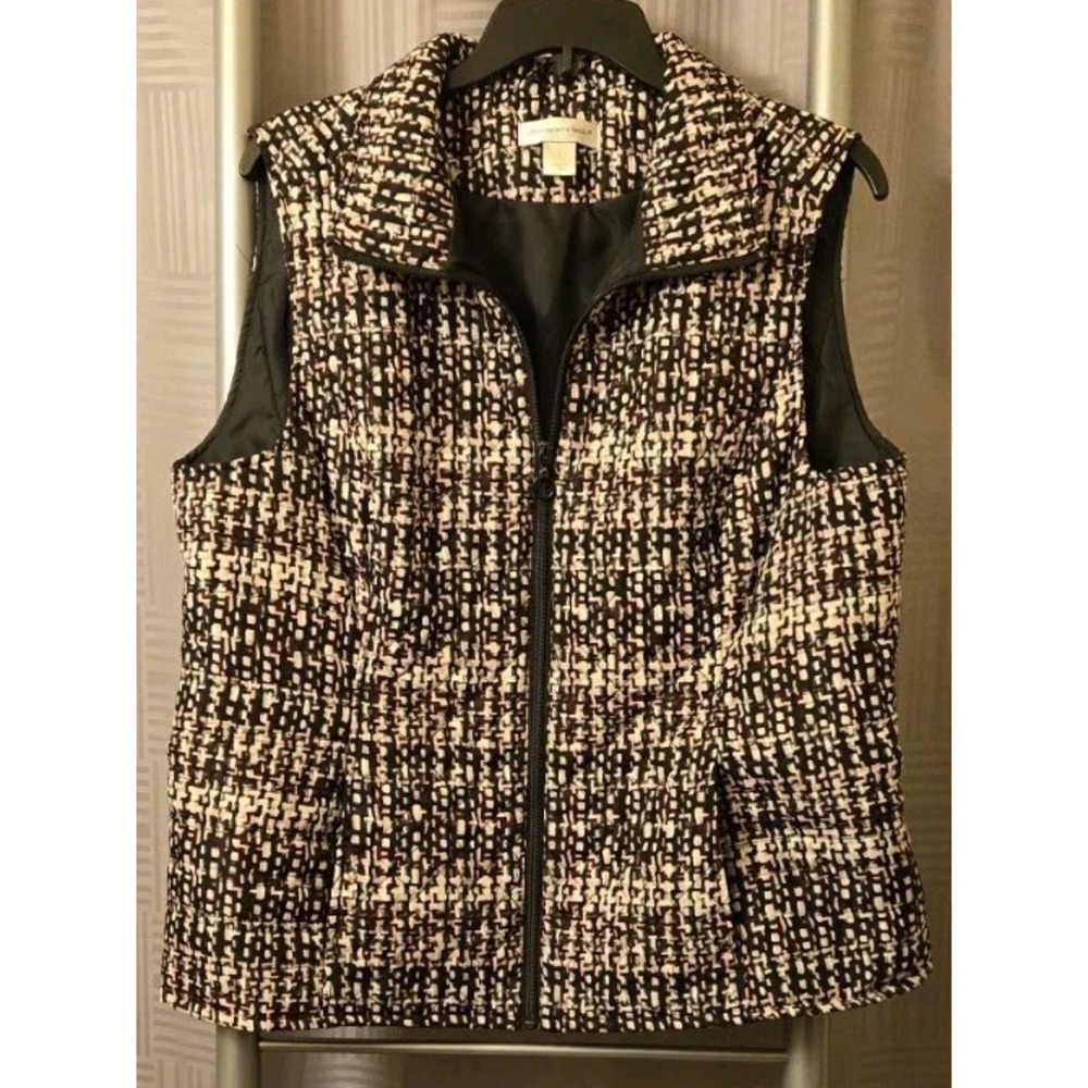 Christopher And Banks Women's Pink & Black Lightweight Geo Puffer‎ Vest Large